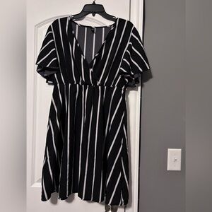 SHEIN Black and White Vertical Stripe Mini Dress